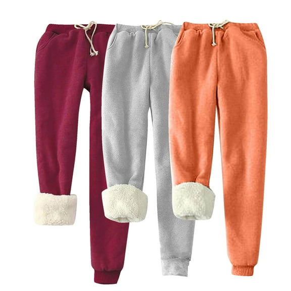 USNSM Fleece Lined Pants for Women Sherpa Stretch Sweatpants Thick Drawstring Jogger Straight Pants with Pockets Gray XL