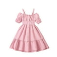 thumbnail image 1 of USNSM Girl's Middle and Older Children Summer Cute Fashion Solid Color Halter Short-Sleeved Temperament Princess Dresses Pink 11 Years, 1 of 7