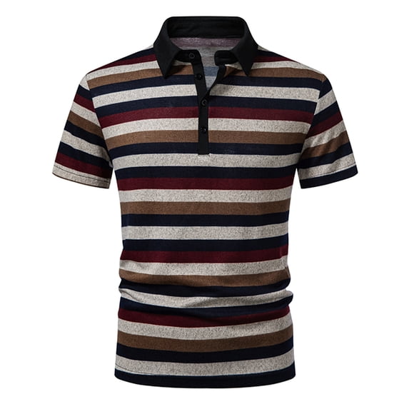 USNSM Golf Shirts for Men Quick Dry Short Sleeve Performance Shirts Moisture Wicking Collared Business Casual Striped Printed T-Shirt Yellow M