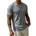 thumbnail image 1 of USNSM Henley Shirts for Men Short Sleeve V Neck Button Collared Basic Tees Casual Stylish Beach Shirt Summer Vacation Gray M, 1 of 8