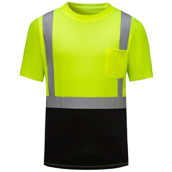 USNSM High Visibility Shirts Quick Dry Safety T Shirts with Reflective Strips and Pocket Short Sleeve Mesh Hi Vis Construction Work Shirt with Pocket Green L
