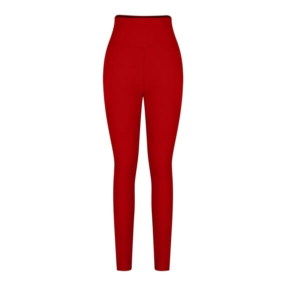 USNSM High Waisted Compression Leggings for Women Soft Black Tummy Control Leggings Solid Color Yoga Pants for Running Red M