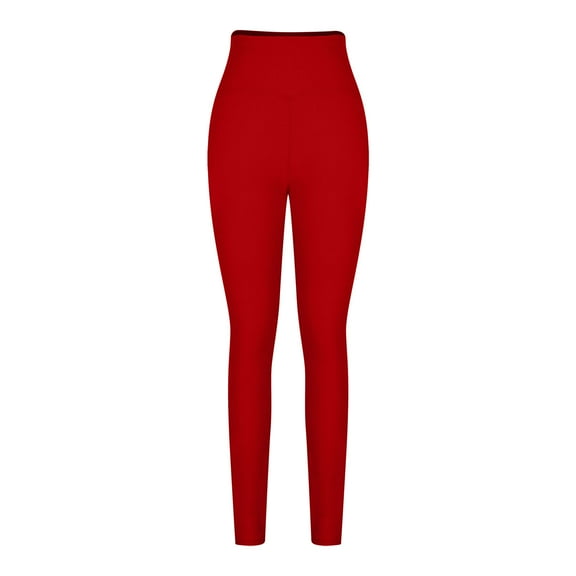 USNSM High Waisted Compression Leggings for Women Soft Black Tummy Control Leggings Solid Color Yoga Pants for Running Red S