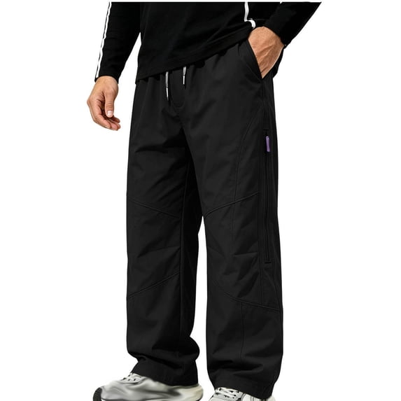 USNSM Hiking Waterproof Pants Men Drawstring Elastic Waisted Crago Joggers Winter Stylish Outdoor Sports Pant with Zipper Pockets Black L