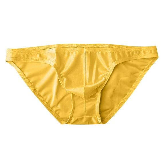 USNSM Ice Silk Men Briefs Super Thin And Breathable Quick Dry Solid Color Sport Underwear Yellow M