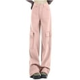 thumbnail image 1 of USNSM Jeans Trousers for Women Fall Lounge High Waist Flare Denim Pants Baggy Workout Wide Leg Trousers with Pockets Pink L, 1 of 4