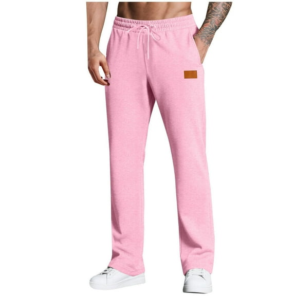 USNSM Joggers for Men Solid Color Casual Elastic Waist Drawstring Baggy Sweatpants with Pockets Tapered Running Athletic Track Pants Pink XXL