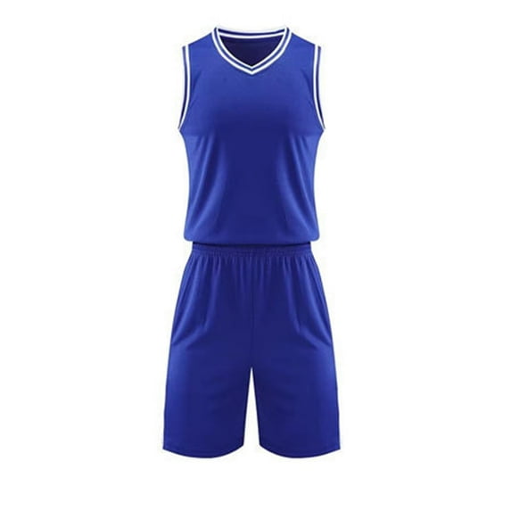 USNSM Kids Sportswear Solid Color Round Neck Sleeveless Basketball Jersey Elastic Waist Shorts Quick Dry Breathable Sweat Absorbent Tank Top Set Blue 8 Years