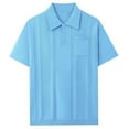 thumbnail image 1 of USNSM Knit Shirts for Men Short Sleeve Textured Shirt Slim Fit Summer Solid Color Collared T Shirt with Pocket Blue M, 1 of 8