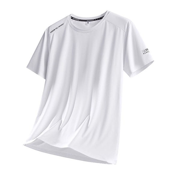 USNSM (L-5XL) Big and Tall Lightweight Workout Shirts for Men Summer Ice Silk Crewneck Running Athletic T-Shirts Short Sleeve Gym Tops White XL