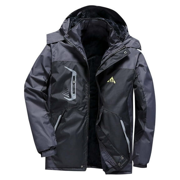 USNSM (L-5XL) Big and Tall Men's Winter Coats Water Resistant Hooded Jacket Warm Fleece Jacket Parka Raincoats With Multi-Pockets Black XXXXXL