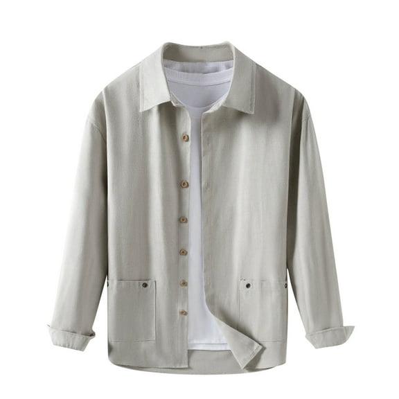 USNSM (L-5XL) Big and Tall Mens Casual Shirts with Pockets,Long Sleeves,Classic Flannel Shirt Button Down Shirt Jacket Tops Gray XL