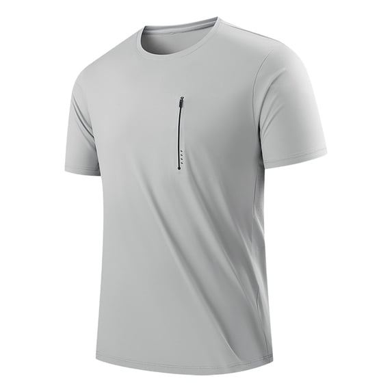 USNSM (L-5XL) Men's Big and Tall Short Sleeve Quick Dry Moisture Wicking Zippered Pocket Crew Neck T Shirt Athletic Running Gym Workout Tee Tops Gray XL