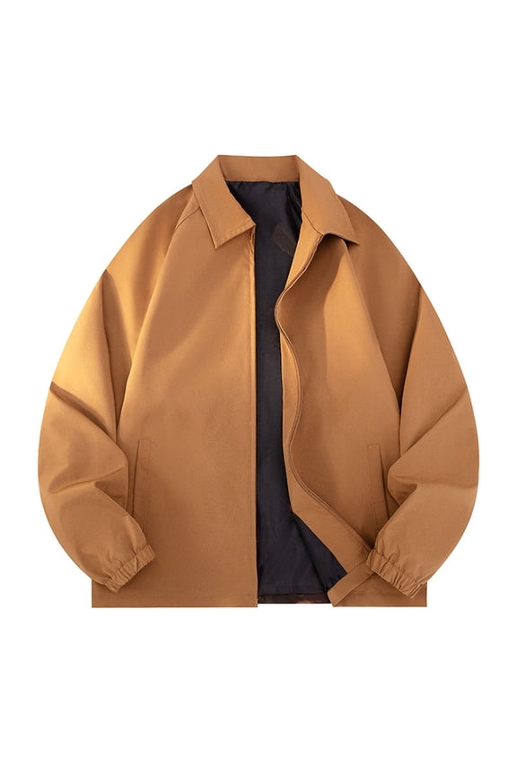 Lightweight Golf Jackets for Men: Fashion Solid Color Waterproof Full Zip Coats with Pockets Loose Oversized Outfits Brown M