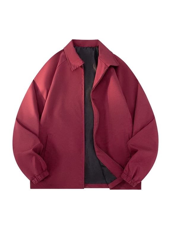 Lightweight Golf Jackets for Men: Fashion Solid Color Waterproof Full Zip Coats with Pockets Loose Oversized Outfits Red L