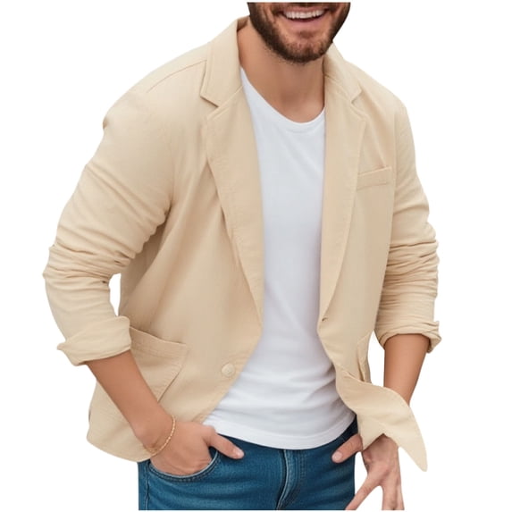 USNSM Linen Blazer for Men Summer Casual Business Suit Jackets Lightweight Sports Linen Suit Jacket Daily Suits with Pockets Beige S