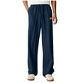 thumbnail image 1 of USNSM Linen Pants Men Summer Causal Comfy Big and Tall Elastic Waist Tie Pants Outdoor Lightweight Cotton Lounge Pants with Pockets Dark Blue XXXL, 1 of 7