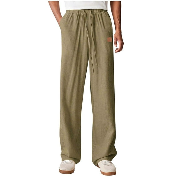 USNSM Linen Pants Men Summer Causal Comfy Big and Tall Elastic Waist Tie Pants Outdoor Lightweight Cotton Lounge Pants with Pockets Green XXXL