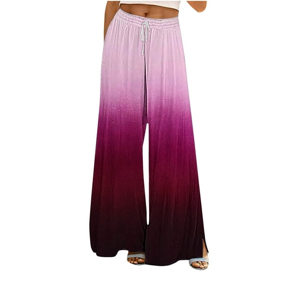 USNSM Linen Pants for Women 2024 Trendy Tie Dye Casual High Waist Drawstring Pants Loose Fit Lightweight Palazzo Pants Purple XXL