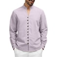 thumbnail image 1 of USNSM Long Sleeve Cotton Linen Shirt for Men, Button Up Loose Fit Vintage Shirts Stand Banded Collar Solid Beach Tops Purple L, 1 of 9