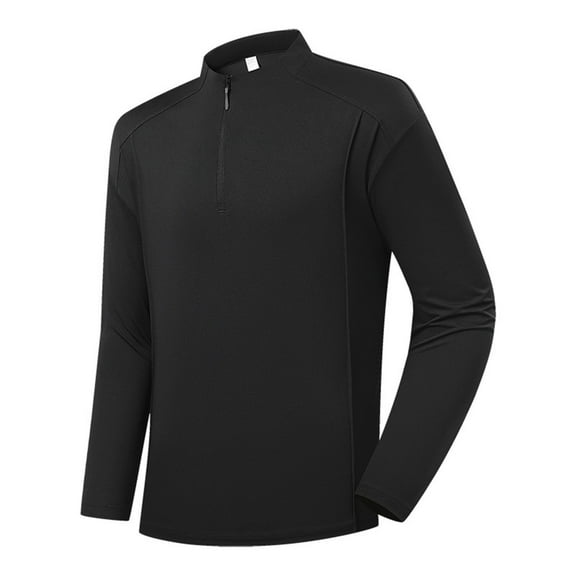USNSM Long Sleeve Shirt for Men Quarter Zip Pullover Lightweight Rash Guard Stand Up Collar Elastic Breathable Quick Dry Workout Shirts Black L