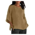 thumbnail image 1 of USNSM Loose Fit Flowy 3/4 Sleeve Tops for Wommen Boat Neck Solid Color Basic Tunic Blouse Brown XXXXL, 1 of 5