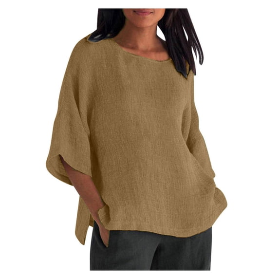 USNSM Loose Fit Flowy 3/4 Sleeve Tops for Wommen Boat Neck Solid Color Basic Tunic Blouse Brown XXXXL