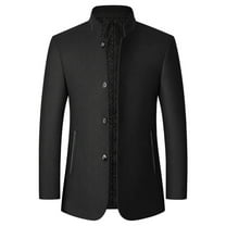 USNSM (M-4XL) Big and Tall Men's Classic Suit Coat Solid Color Long Sleeve Standing Lapel Single Breasted Casual Suit Jacket Black XL