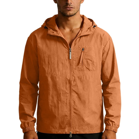 USNSM (M-4XL) Mens Plus Size Sun Protection Jacket Full Zip Up Hoodies Long Sleeve Athletic Sun Hoodies Zipper Pockets Orange L