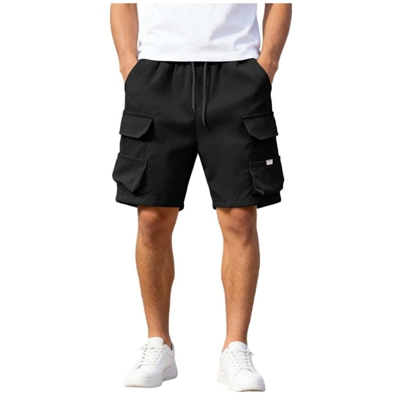 USNSM (M-5XL) Big and Tall Cargo Shorts for Men Stretch Waist Casual Lightweight Relaxed Fit Hiking Outdoor Drawstring Work Shorts Multi Pockets Black XL
