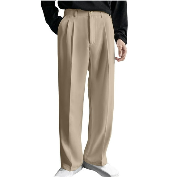 USNSM (M-5XL)Big and Tall Men's Pleated Straight Wide Leg Suit Pants Business Pants with Pocket Button Zipper Fly Loose Trouser High Waisted Khaki XXXXXL