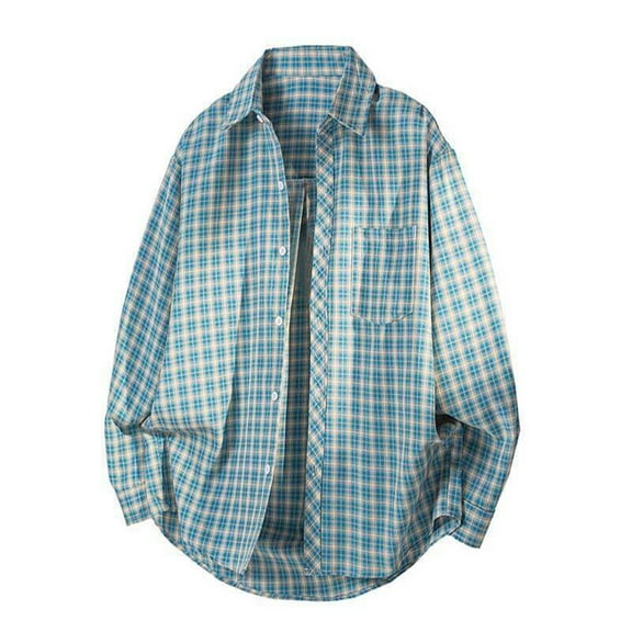 USNSM (M-5XL) Big and Tall Flannel Shirts for Men Cotton Long Sleeve Vintage Casual Button Down Plaid Shirt Blue XXXL