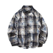 USNSM M-5XL Big and Tall Flannel Shirts for Men Cotton Long Sleeve Vintage Casual Button Down Plaid Shirt Blue XL