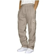 USNSM (M-5XL) Big and Tall Men Cargo Pants with Pocket Stretch Drawstring Elastic Waist Sweatpants Joggers Straight Leg Baggy Sweat Pants Khaki L