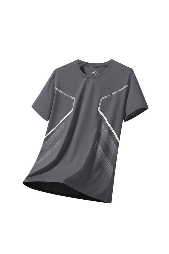 (M-5XL) Big and Tall Men's Athletic Workout T-Shirt Breathable Comfortable Short Sleeve UPF 50+ Running Tee Gray XXXXXL