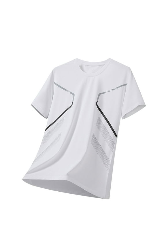 (M-5XL) Big and Tall Men's Athletic Workout T-Shirt Breathable Comfortable Short Sleeve UPF 50+ Running Tee White XXXXL