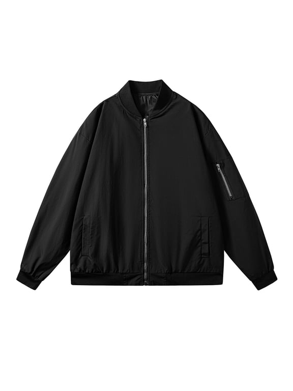 (M-5XL) Big and Tall Men's Bomber Jacket Lightweight Spring Fall Casual Windbreaker Full Zip Outwear Coat Black XXL