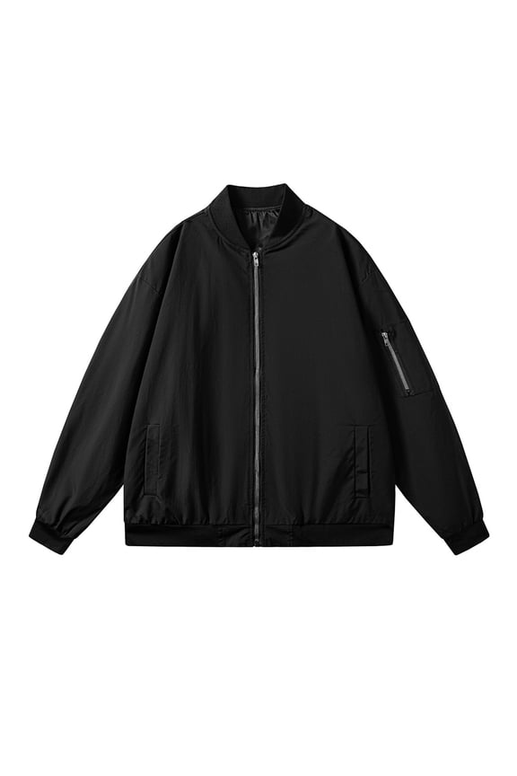 (M-5XL) Big and Tall Men's Bomber Jacket Lightweight Spring Fall Casual Windbreaker Full Zip Outwear Coat Black XXXL