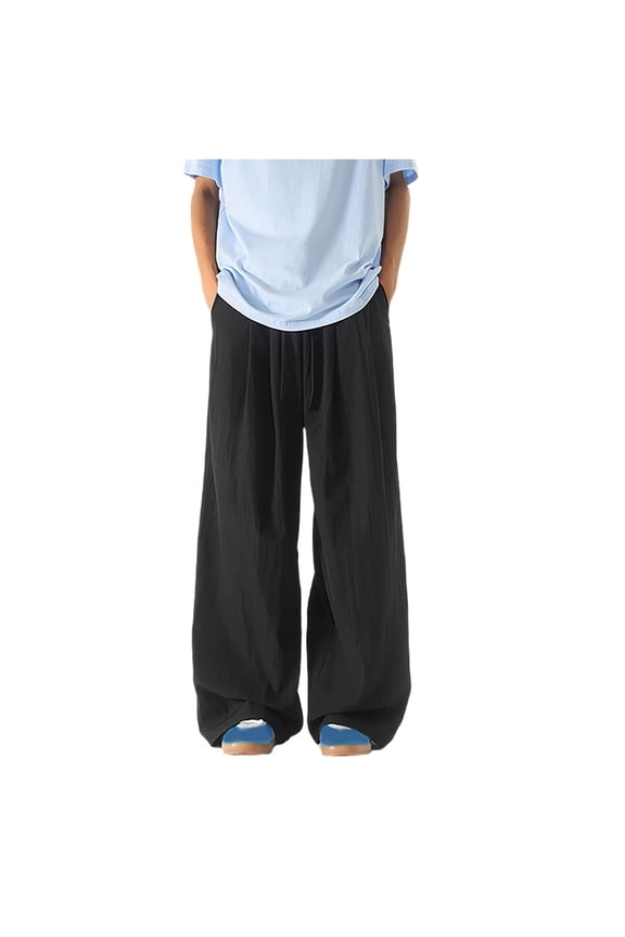(M-5XL) Big and Tall Men's Casual Pants Loose Fit Pocket Quick Dry Draped Solid Color Elastic Waist Drawstring Pants Black L