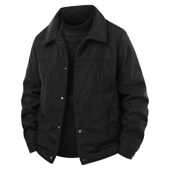 USNSM (M-5XL) Big and Tall Men's Corduroy Jacket Thickened Winter Warm Fleece Lined Work Jacket Casual Sherpa Trucker Coat Black XL