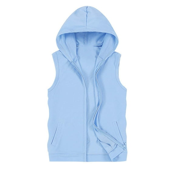 USNSM (M-5XL) Big and Tall Men's Fashion Solid Color Pockets Sleeveless Hooded Zipper Vest Jacket Tops Blue XXXL