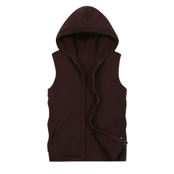 USNSM (M-5XL) Big and Tall Men's Fashion Solid Color Pockets Sleeveless Hooded Zipper Vest Jacket Tops Brown XXL