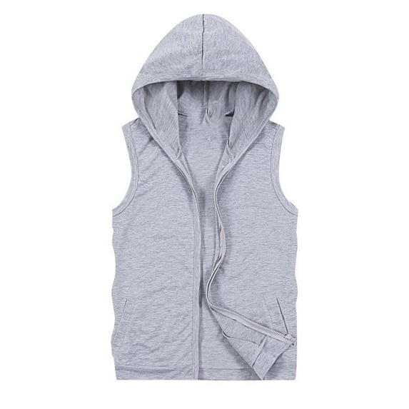 USNSM (M-5XL) Big and Tall Men's Fashion Solid Color Pockets Sleeveless Hooded Zipper Vest Jacket Tops Gray XXXL