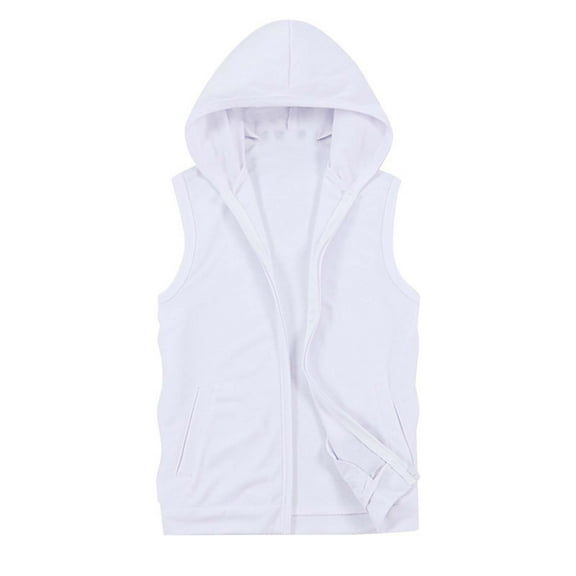 USNSM (M-5XL) Big and Tall Men's Fashion Solid Color Pockets Sleeveless Hooded Zipper Vest Jacket Tops White M