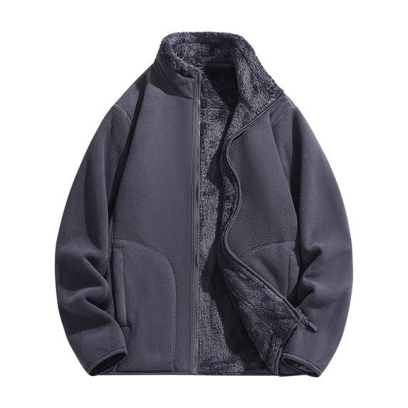 USNSM (M-5XL) Big and Tall Men's Fashion Solid Color Stand Collar Zipper Pocket Fleece Jacket Top Casual Long Sleeve Hoodless Coat Gray XXXXL