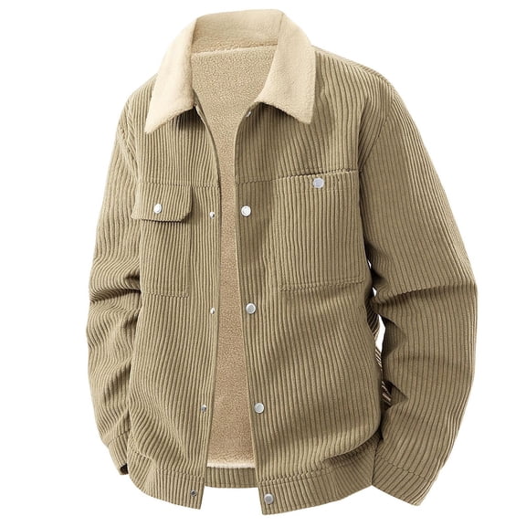 USNSM (M-5XL)Big and Tall Men's Fleece Corduroy Jackets Sherpa Lined Snap Button Up Long Sleeve Coats Winter Warm Thick Lapel Outwears Yellow XXXL