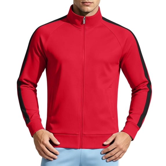 USNSM (M-5XL) Big and Tall Men's Full Zip Athletic Jacket Mock Neck Color Block Long Sleeve Fall Jackets With Pockets for Hiking Orange XL