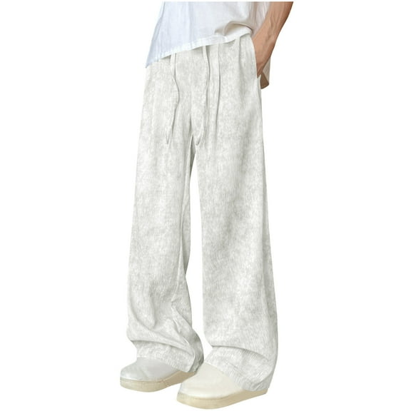 USNSM (M-5XL) Big and Tall Men's Lightweight Breathable Elastic Drawstring Waist Straight Leg Pants Casual Track Pants Sweatpants White XXXXXL