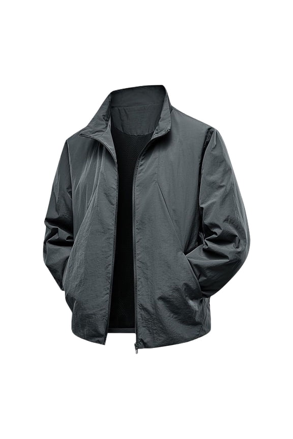 (M-5XL) Big and Tall Men's Lightweight Jackets Light Track Jackets Casual Fall Windbreaker Outdoor Golf Fashion Coat for Men Gray XL