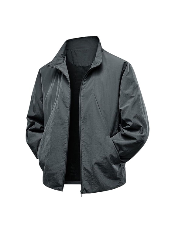 (M-5XL) Big and Tall Men's Lightweight Jackets Light Track Jackets Casual Fall Windbreaker Outdoor Golf Fashion Coat for Men Gray XXXXL
